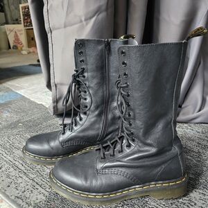 Dr. Martens 1B99 14-Eye Zip Boots Virginia Leather Mid Calf Boots